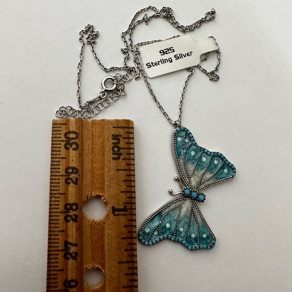 Denim - 🦋925 Silver butterfly turquoise stones and enamel necklace handmade